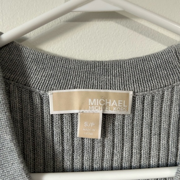 Michael Kors Lace Up Grey 3/4 Sleeve Ribbed Sweater - Picture 4 of 4